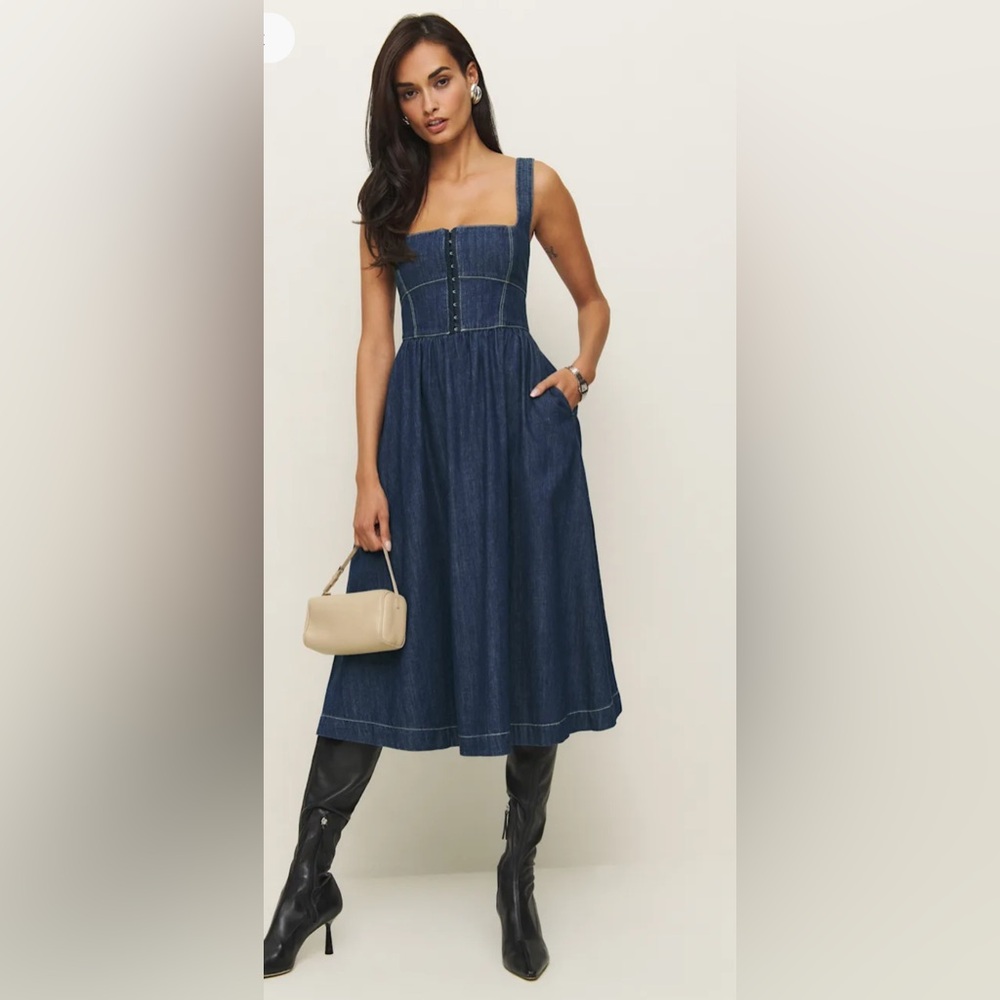 Reformation Tagliatelle Denim Midi Dress - Picture 2 of 5